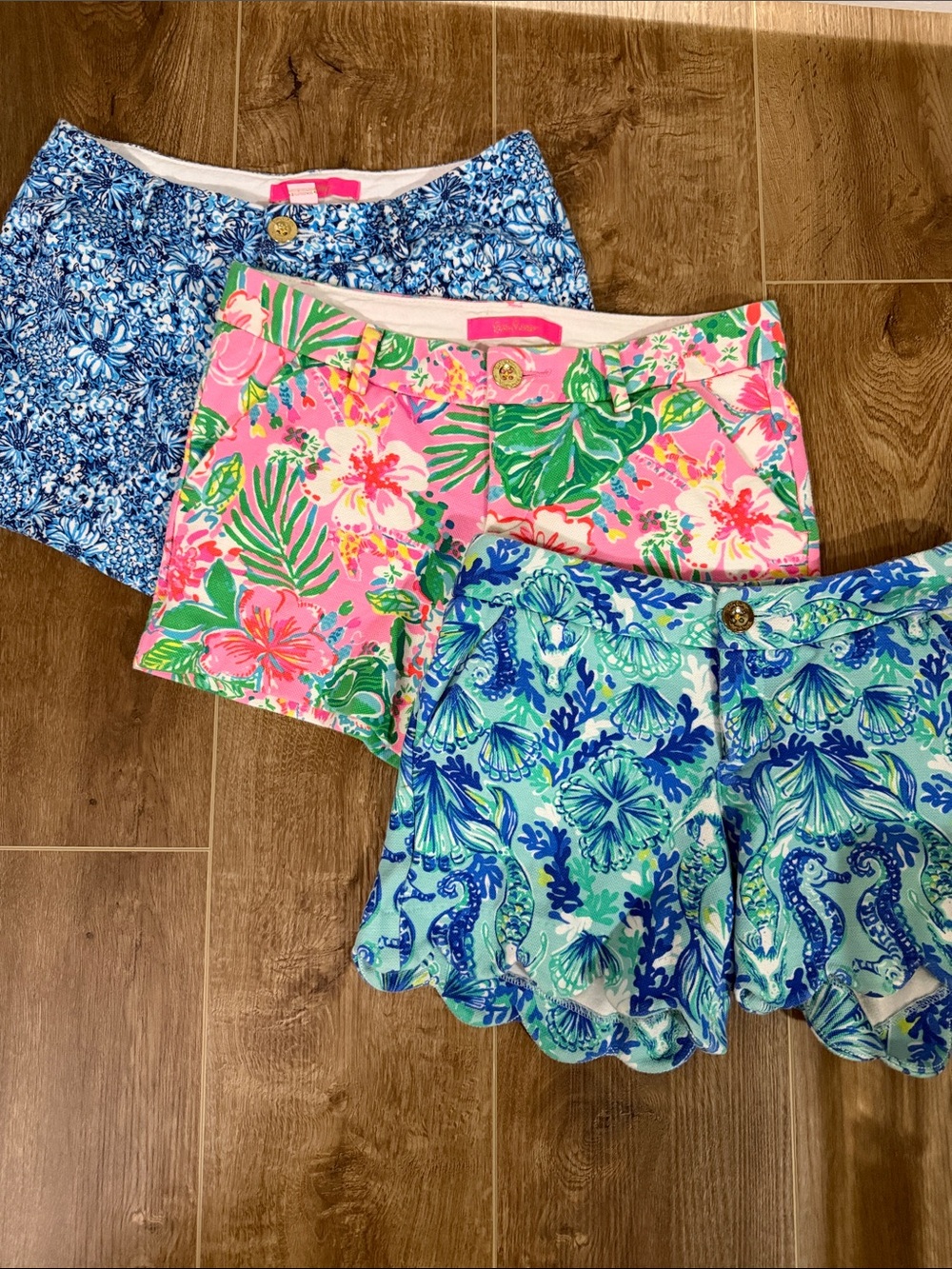 Lilly Pulitzer Tropical Floral & Ocean Print Shorts Trio - Pink, Blue, Aqua